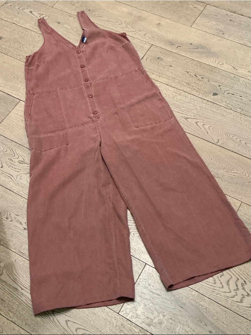 Button-Front Wide Leg Jumpsuit in Dusty Rose